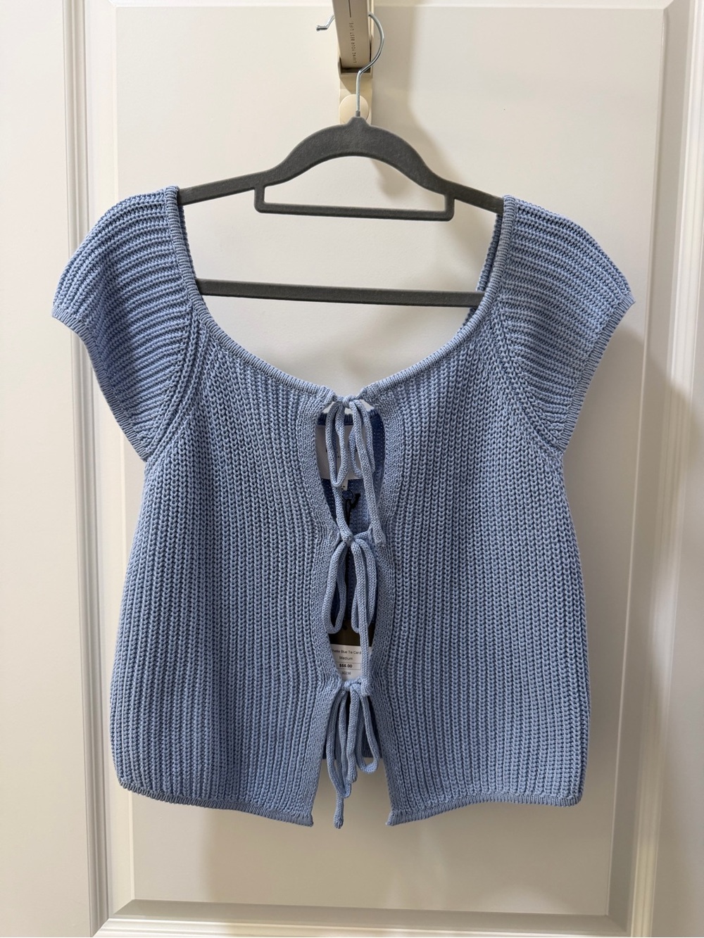 Le Lis Sky Blue Tie-Front Knit Crop Top